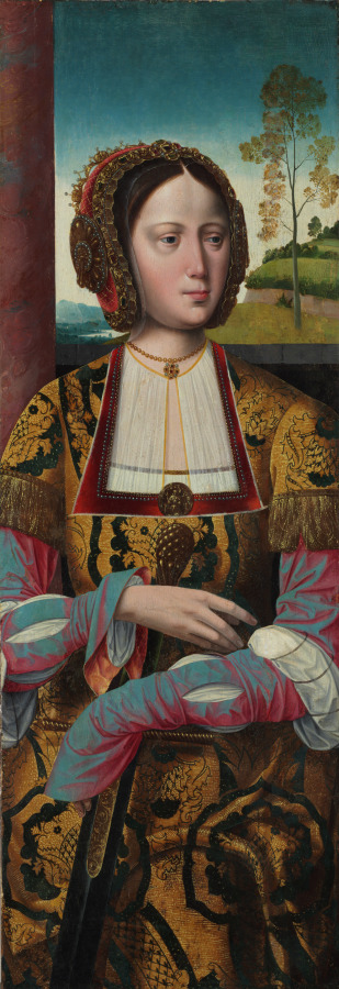 Close view of Saint Catherine's sword and wheel in the complete museum work.