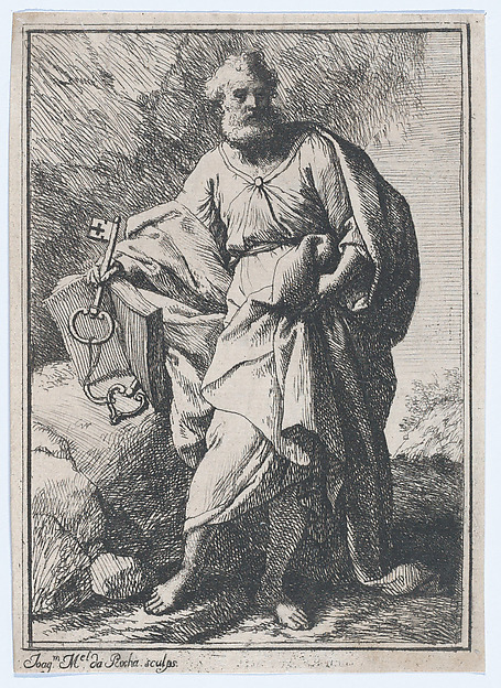 Saint Peter seated with two keys and an open book.